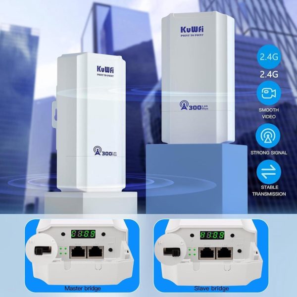 Kuwfi 2.4G 300Mbps Network Wireless Ethernet Bridge, Outdoor Cpe Wifi Point To Point Wireless Access Point Internet Bridge 1Km Long Range Distance Solution For Extend Starlink Router Signal 2-Packs - Image 6