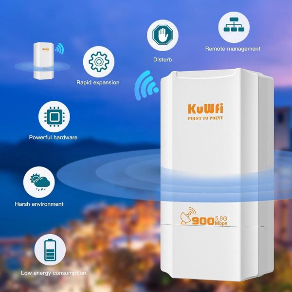 Kuwfi 5.8G Wireless Network Ethernet Bridge, Long Range Transmission Wifi Access Point Outdoor Ap Cpe Kit Ip65 Waterproof Point To Point Wifi Bridge For Extend Starlink Router Signal 2-Packs - Image 5
