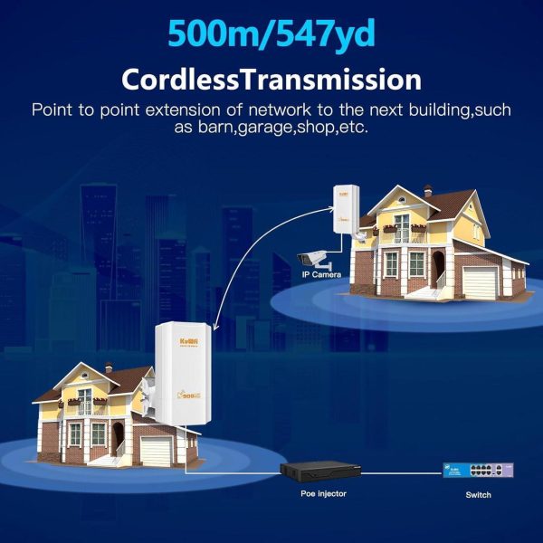 Kuwfi 5.8G Wireless Network Ethernet Bridge, Long Range Transmission Wifi Access Point Outdoor Ap Cpe Kit Ip65 Waterproof Point To Point Wifi Bridge For Extend Starlink Router Signal 2-Packs - Image 7