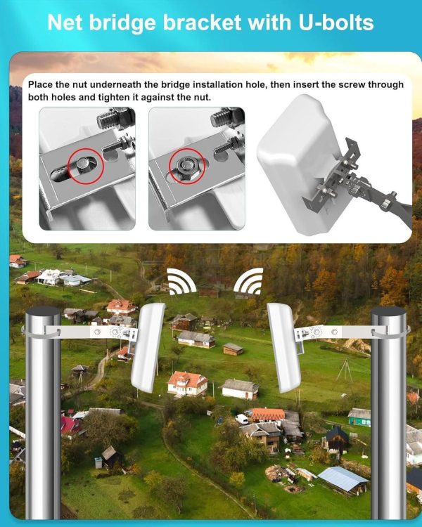 Point To Point Wireless Bridge Outdoor With Mount For Starlink Internet, 2Km 5.8G Network Wifi Bridges Extender Cpe Access Point With 14Dbi Antenna 2 100Mbps Lan Port 24V Poe Injector 2-Pack - Image 7