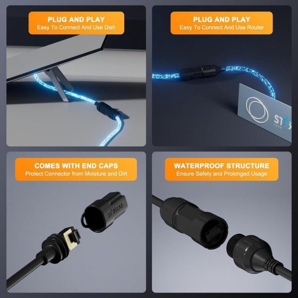 Barbaren Starlink Ethernet Adapter Gen 3/Mini, Waterproof Starlink V3/Mini Ethernet Cable Extension Spx To Rj45 Adapters Connectors For Mini/Starlink V3 (Rev.4) Dish And Router Waterproof - 2 Packs - Image 2