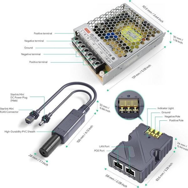 Xlttywl Starlink Mini Poe, 150W Gige Passive &Amp; Esd Protection 12V Mini Starlink Adapter Splitter&Amp;Ac 180-260V To 48V/3A Power Supply For Mini Starlink Dishy - Image 2