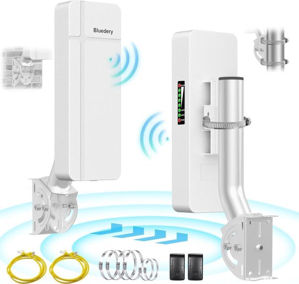 Point To Point Wireless Bridge With Mount For Starlink Internet, 3Km Outdoor 5.8G Network Wifi Bridges Extender Cpe Access Point With 16Dbi Antenna 100Mbps / 1Gbps Lan Port 24V Poe Injector 2-Pack