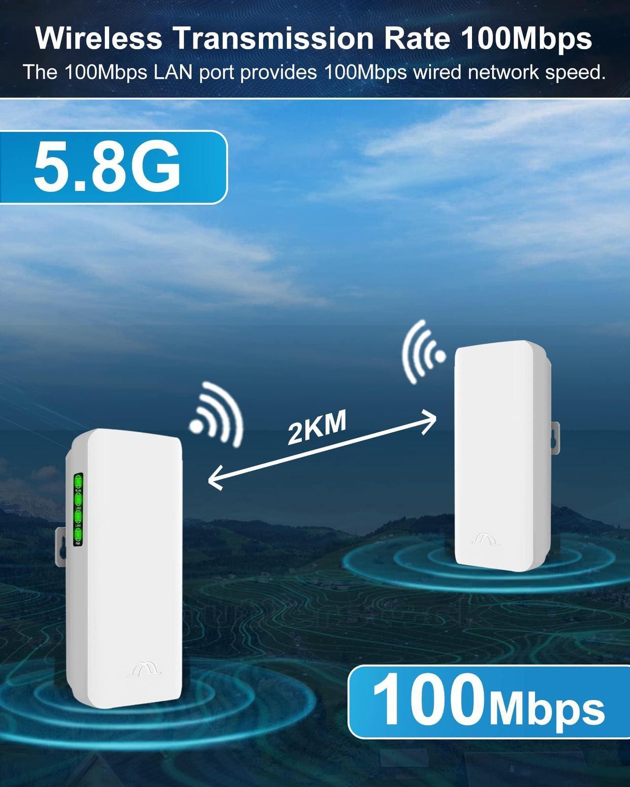 Point To Point Wireless Bridge For Starlink Internet, 2Km Outdoor 5.8G Network Wifi Bridges Extender Cpe Access Point With 12Dbi Antenna 2 100Mbps Lan Port 24V Poe Power Adapter 2-Pack - Image 5