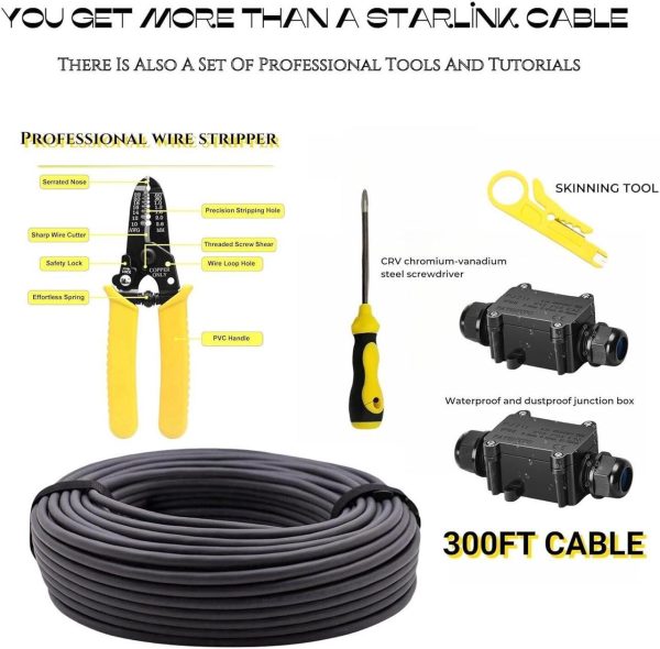 Galeith Starlink Cable Extension &Amp; Repair Kit, With 300Ft Cable, Speeds Up To 1200Mbps, Starlink Replacement Cable, Waterproof Gray, 24Awg Copper, Grey - Image 3