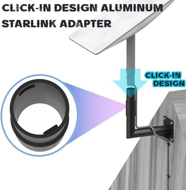 Click-In Design Starlink Short Wall Mount,Starlink Heavy Duty Pivot Mount Kit Compatible With V2 Rectangular Dish, Starlink V2 Mount With Adapter - Image 2