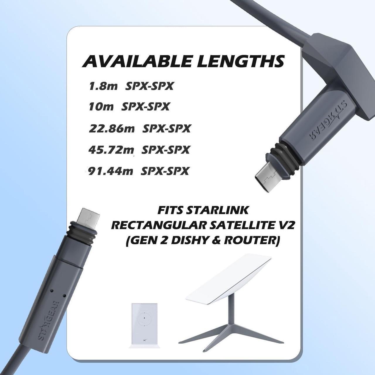 Proecolink Starlink Gen 2 Cable 301.8 Ft/92M Rectangular Satellite V2 Kit Replacement Cable, Extension With End Cap Dustproof Starlink Accessories Waterproof Gray Speeds Up To 1200Mbps - Image 2