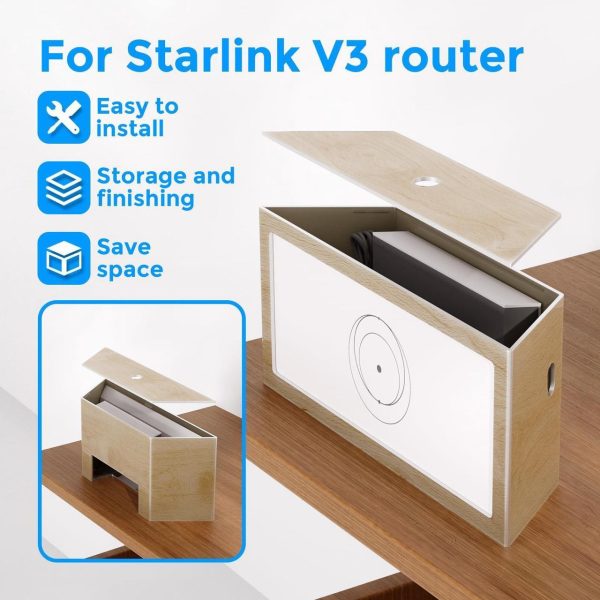 Starlink Router Gen 3 Mount, Wood Grain Starlink Router Wall Mount Box With Starlink Power Supply Mounting Kit Starlink V3&Amp;Gen 3 High-Performance Standard Router Box (Wood Acrylic) - Image 2
