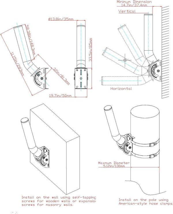 Universal Antenna Mount,11 Inches J Pole And Wall-Mounted Mounting Bracket Kits For Outdoor Point To Point Access Point Cpes,Tv Antennas, Wireless Bridges,Starlink Mini Dish (White 2-Pack) - Image 3