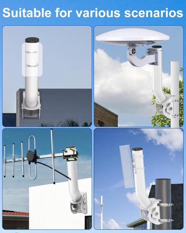 Universal Antenna Mount,11 Inches J Pole And Wall-Mounted Mounting Bracket Kits For Outdoor Point To Point Access Point Cpes,Tv Antennas, Wireless Bridges,Starlink Mini Dish (White 2-Pack) - Image 7