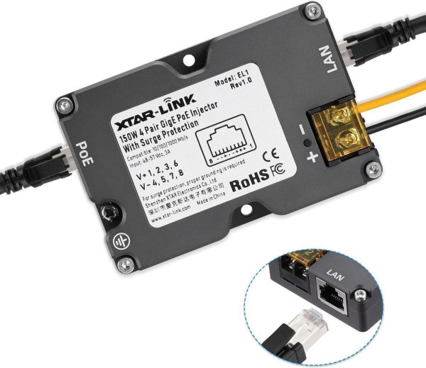 Elfculb Starlink Poe Injector,Starlink Ethernet Adapter,150W Gige Passive Poe Injector Suitable For Starlink Rectangular Satellite V2 Starlink Cable - Image 2