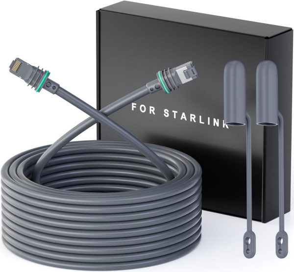Starlink Gen 3 Cable, 75Ft/23M Starlink Replacement Cable For Starlink Gen3 Rectangular Satellite, Starlink Extension Cable Starlink Accessories Waterproof With End Caps For Starlink V3 Cable, Grey