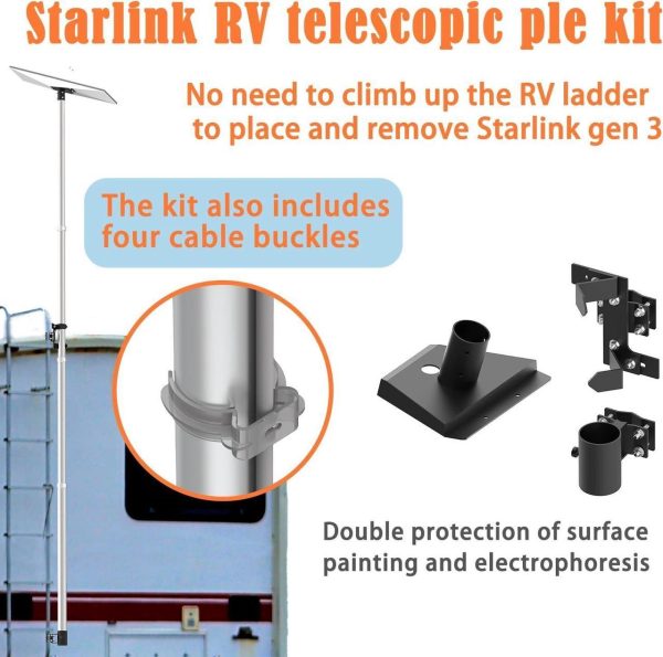 Starlink Gen 3 Rv Ladder Mounting Kitstelescopic 11Ft Pole With Starlink (Gen 3 / V3) Adapter And Rv Ladder Mounting Bracket Kit - Fits 0.5 To 1.2 Inch Ladder Rails - Image 2