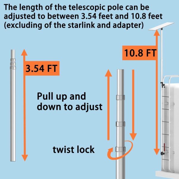 Starlink Gen 3 Rv Ladder Mounting Kitstelescopic 11Ft Pole With Starlink (Gen 3 / V3) Adapter And Rv Ladder Mounting Bracket Kit - Fits 0.5 To 1.2 Inch Ladder Rails - Image 4