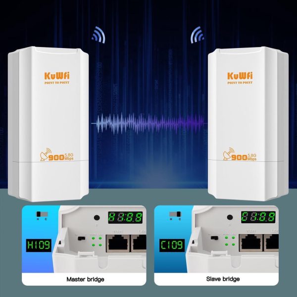Kuwfi Point To Point Wireless Bridge, 5.8G 900Mbps 2Km Wifi Ethernet Bridge Long Range, Wireless Access Point Outdoor Cpe 100Mbps Port, Pre-Configured Network For Wifi Coverange And Cctv Project - Image 3