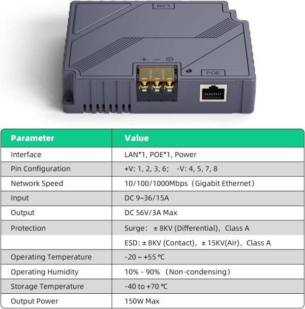 Msaff Starlink Poe Injector - 150W Gigabit Poe Injector Compatible With Starlink Standard Actuated Gen 3 Dish 2-In-1 12V Conversion Kit With Spx Cable Adapter And Converter Dc 9-36V Input - Image 3