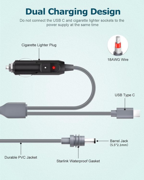 Starlink Mini Power Cable Cigarette Lighter, Starlink Mini Usb C To Dc Power Cable 2 In 1+Starlink Mini Power Cable Cigarette Lighter 10Ft/3M - Image 3
