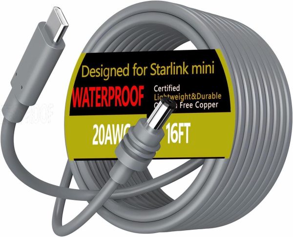 Qrfaq Starlink Mini Usb-C To Dc Power Cable, Max 100W Usb Type-C Input, Waterproof,Portable,Durable, Starlink Mini Usb Cable Compatible With 65W+ Pd Source (5M/16Ft)