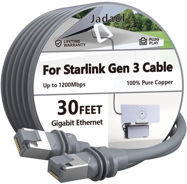 Jadaol Starlink Cable 30Ft, 26Awg Starlink Gen 3 Cable, 1200Mbps Standard Actuated Starlink Replacement Cable For Starlink V3 Satellite Dish, Weatherproof Extension Cord For Starlink Internet System