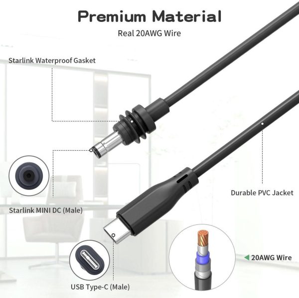 Yxyaozhengyigeyi 10Ft/3M Starlink Mini Type-C To Dc Power Cable, Fireproof Waterproof 20Awg Usb-C To Dc Replacement Cord For Starlink Mini Dish - Image 4