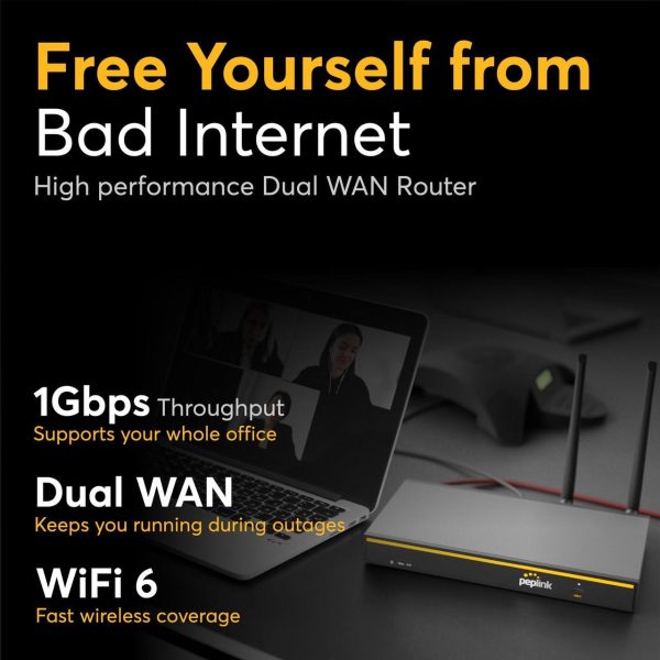 Peplink B-One Gigabit Dual Wan Wifi Router For Wireless Internet | 1Gbps Throughput | 2X Wan Port, 4X Lan Port, Dual-Band 2X2 Mimo Wi-Fi | Wan Smoothing For Small Office &Amp; Home Connectivity - Image 2