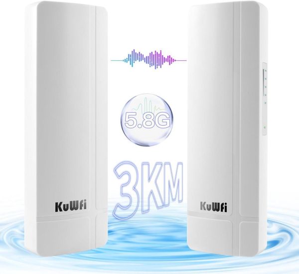 Kuwfi 5.8G 3Km Gigabit Wireless Wifi Bridge Point To Point Outdoor Work For Starlink Satellite Internet Signal Extend Outdoor Wifi Wireless Access Point 1000Mbps Ethernet Port 24V Poe Power 2-Pack