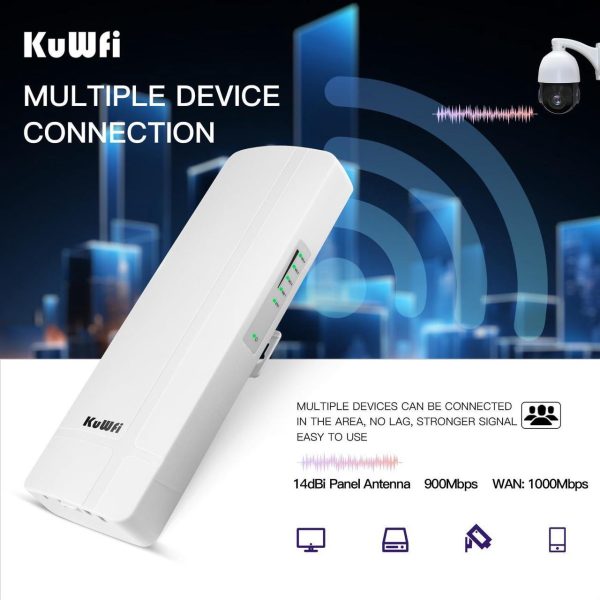Kuwfi 5.8G 3Km Gigabit Wireless Wifi Bridge Point To Point Outdoor Work For Starlink Satellite Internet Signal Extend Outdoor Wifi Wireless Access Point 1000Mbps Ethernet Port 24V Poe Power 2-Pack - Image 2