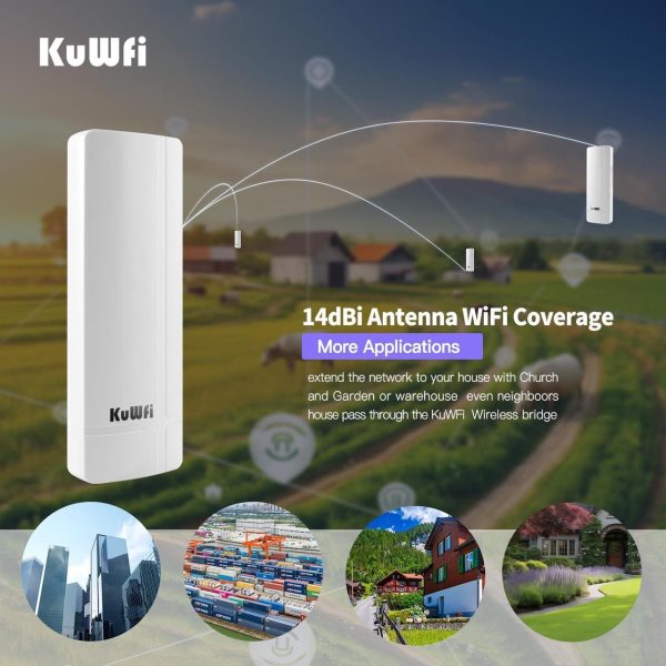 Kuwfi 5.8G 3Km Gigabit Wireless Wifi Bridge Point To Point Outdoor Work For Starlink Satellite Internet Signal Extend Outdoor Wifi Wireless Access Point 1000Mbps Ethernet Port 24V Poe Power 2-Pack - Image 4