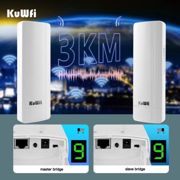 Kuwfi 5.8G 3Km Gigabit Wireless Wifi Bridge Point To Point Outdoor Work For Starlink Satellite Internet Signal Extend Outdoor Wifi Wireless Access Point 1000Mbps Ethernet Port 24V Poe Power 2-Pack - Image 3
