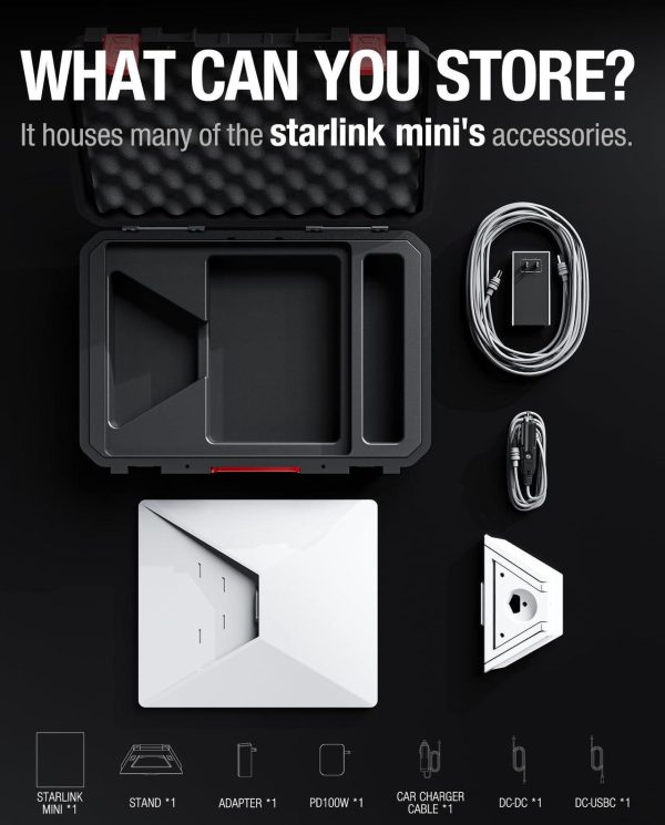 Drivexpwr Waterproof Storage Box Fits Starlink Mini Dish Kit, Hard Case Organizer For Starlink Mini, Kickstand, Pipe Adapter, Cables &Amp; More,Durable Foam Interior, Dual Layer Shock Protection - Image 3
