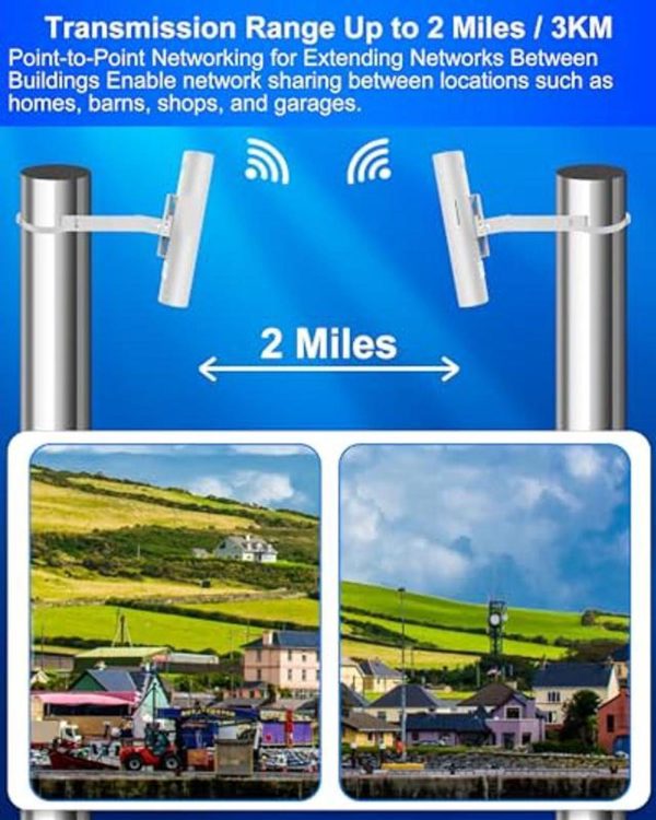 5.8G Wireless Bridge With Pole/Wall Mount Bracket - Extend Starlink Internet Access Outdoor, 2 Miles Point To Point Wifi Bridges With Poe Adapter, 2-Pack - Image 3