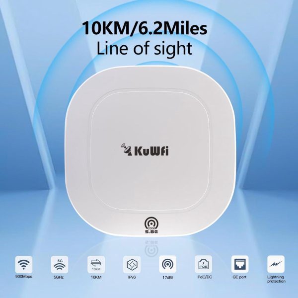 Kuwfi 5.8G Gigabit Point To Point Wifi Bridge Kit,Tdma Long Range Outdoor Access Point,10Km Point To Point Wireless Bridge Cpe, Extending Wifi To Outbuildings,Support Starlink Router/Camera - Image 2