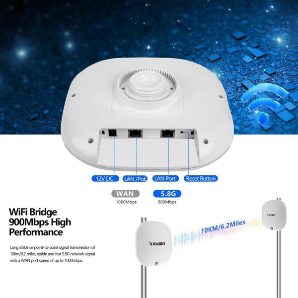 Kuwfi 5.8G Gigabit Point To Point Wifi Bridge Kit,Tdma Long Range Outdoor Access Point,10Km Point To Point Wireless Bridge Cpe, Extending Wifi To Outbuildings,Support Starlink Router/Camera - Image 4