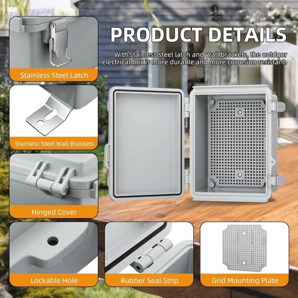 Joinfworld Outdoor Electrical Box Waterproof Junction Box Plastic Outdoor Weatherproof Electrical Enclosure Box Outside 8.7X6.7X4.3&Quot; - Image 4