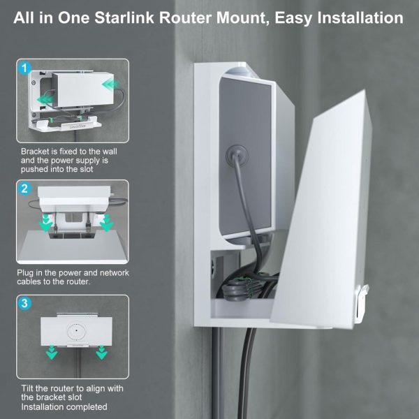 2 In 1 Starlink Router Mount For Starlink Gen 3, Starlink V3 Router Wall Mount &Amp; Desk Mount With Starlink Power Supply Mounting Kit Signal Integrity Space Saving Starlink Gen 3 Standard Router Mount - Image 3