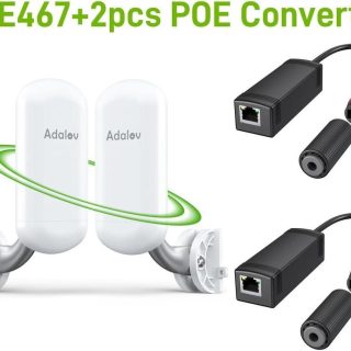 Adalov CPE467 WiFi Bridge + 48V to 24V POE Adapter for Long-Range Wireless Networking, Outdoor Surveillance Cameras, and Starlink