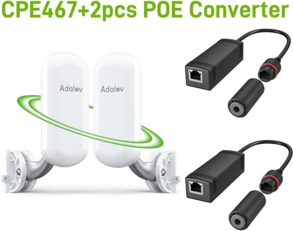 Adalov Cpe467 Wifi Bridge + 48V To 24V Poe Adapter For Long-Range Wireless Networking, Outdoor Surveillance Cameras, And Starlink