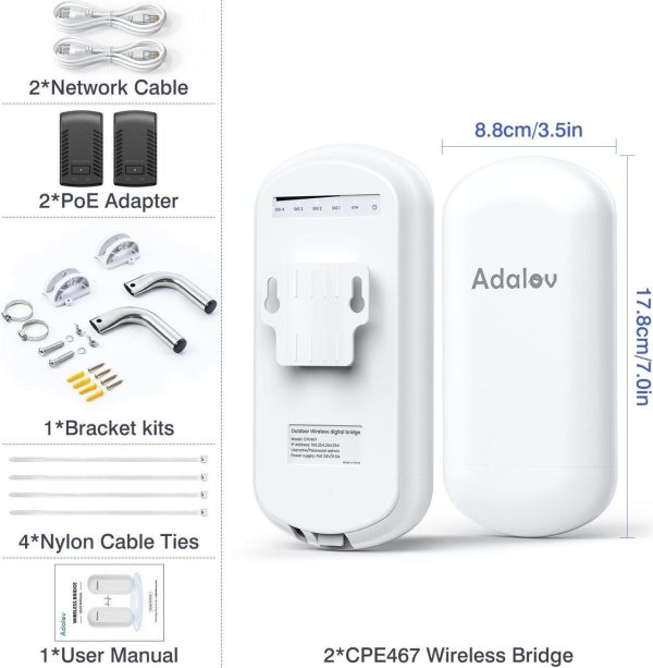 Adalov Cpe467 Wifi Bridge + 48V To 24V Poe Adapter For Long-Range Wireless Networking, Outdoor Surveillance Cameras, And Starlink - Image 5
