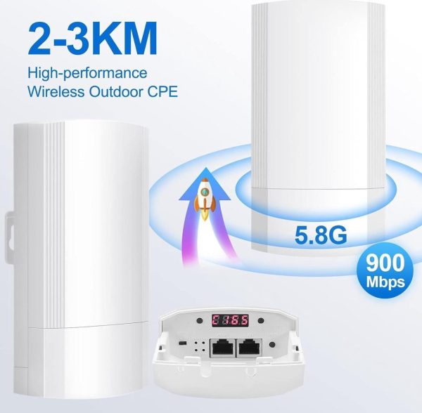 Wireless Bridge,Point To Point Wireless Bridge Extending Wifi To Outbuildings Long Range Up To 2-3Km Cpe200 With 12Dbi High-Gain Antenna,24V Poe Power, Ip65 Waterproof, 2 Pack White - Image 2
