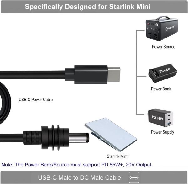 Starlink Mini Usb C To Dc Power Cable, Type-C To Dc Power Cable For Starlink Mini, Pd 20V Usb-C Input To Dc Male Output Waterproof, Compatible With 65W Pd 20V Protocol Power Supply/Source (15M) - Image 5