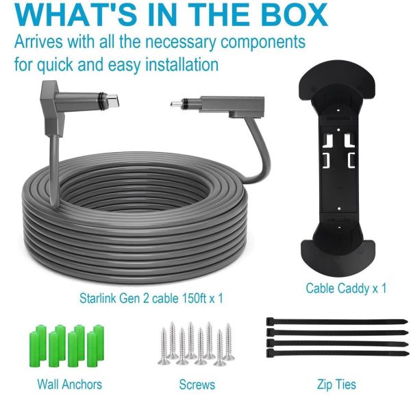 Starlink 150Ft V2 Cable Set With Cable Caddy | Outdoor Waterproof Extension Cable For Star Link Gen 2 Waterproof Replacement Cable For Starlink Rectangular Satellite V2 Waterproof Gray (45.7M) - Image 4