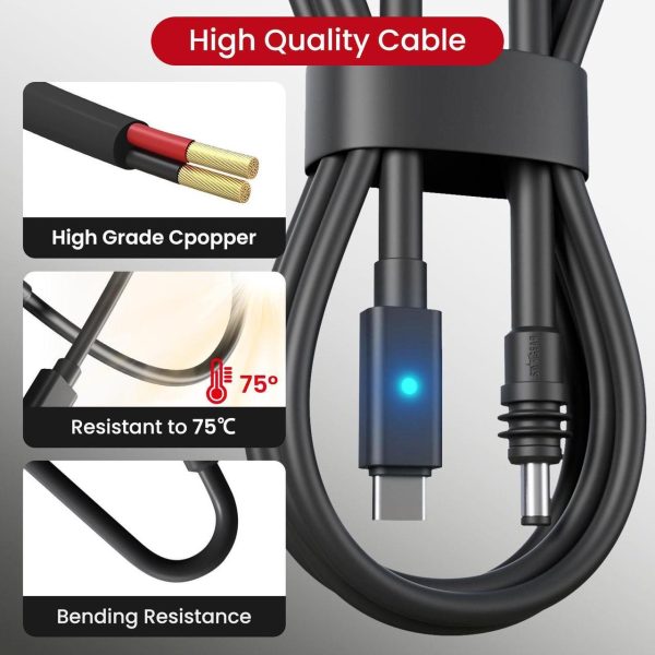 Klutchtech For Starlink Mini Cable 5M/16.4Ft, Starlink Mini Usb C Cable Cord With Indicator Light 16Awg, Usb C To Dc Power Cable With Caps Waterproof 5M/16.4Ft - Image 4