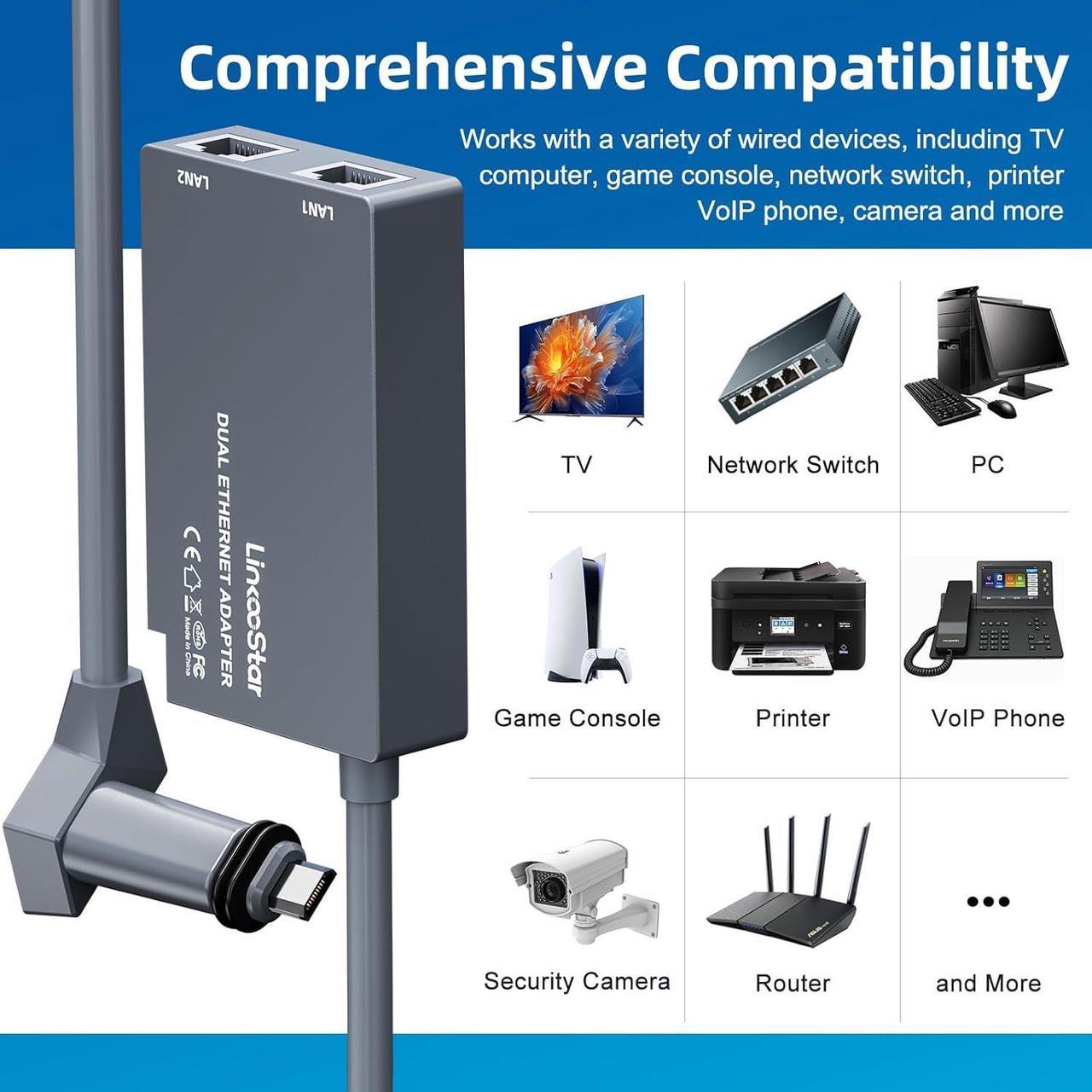 Dual Ports Starlink Ethernet Adapter For Starlink V2, Multi Starlink Ethernet Adapter Gen 2 For Wired External Network 2 Devices Networked Simultaneously Fast &Amp; Stable Connect Up To 1 Gbps - Image 5